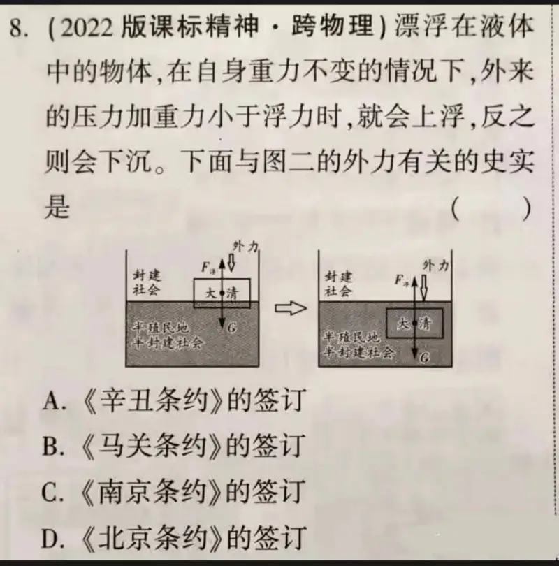 8.（2022版课标精神·跨物理）漂浮在液体中的物体，在自身
