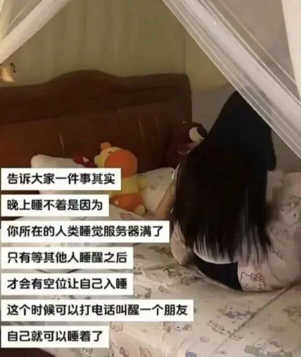 告诉大家一件事，其实晚上睡不着是因为你所在的人类睡觉服务器满