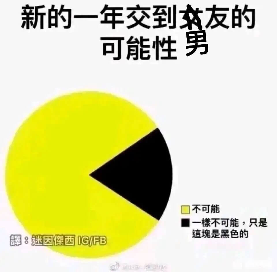 新的一年交到女友的可能性：男：不可能翻译：迷因杰西IG/FB