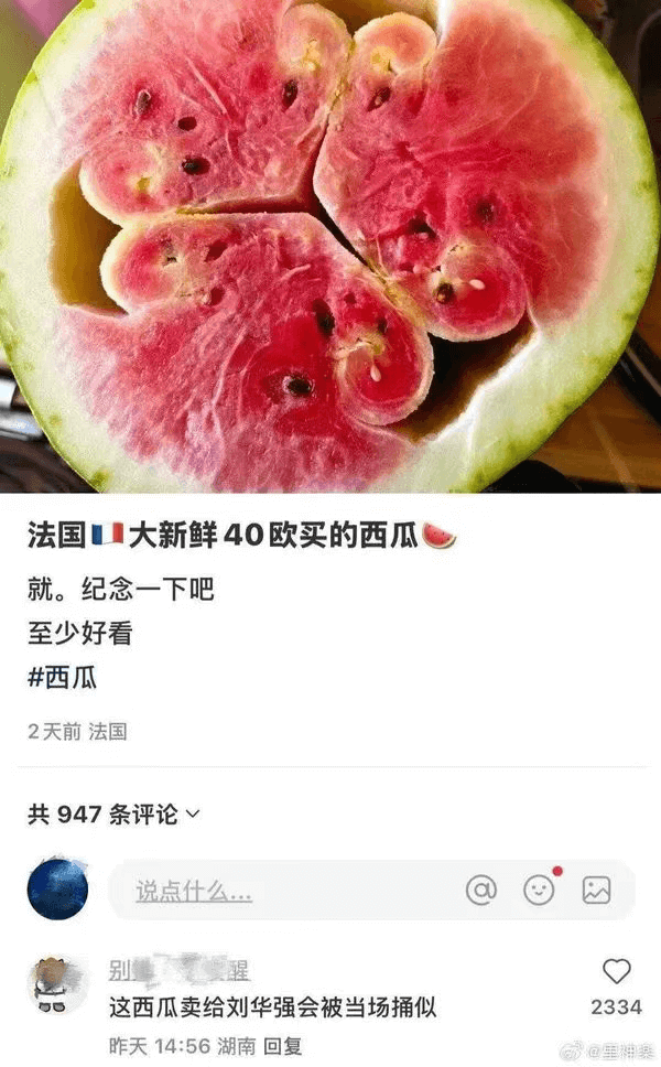 法国大新鲜40欧买的西瓜就。纪念一下吧至少好看西瓜2天前法国