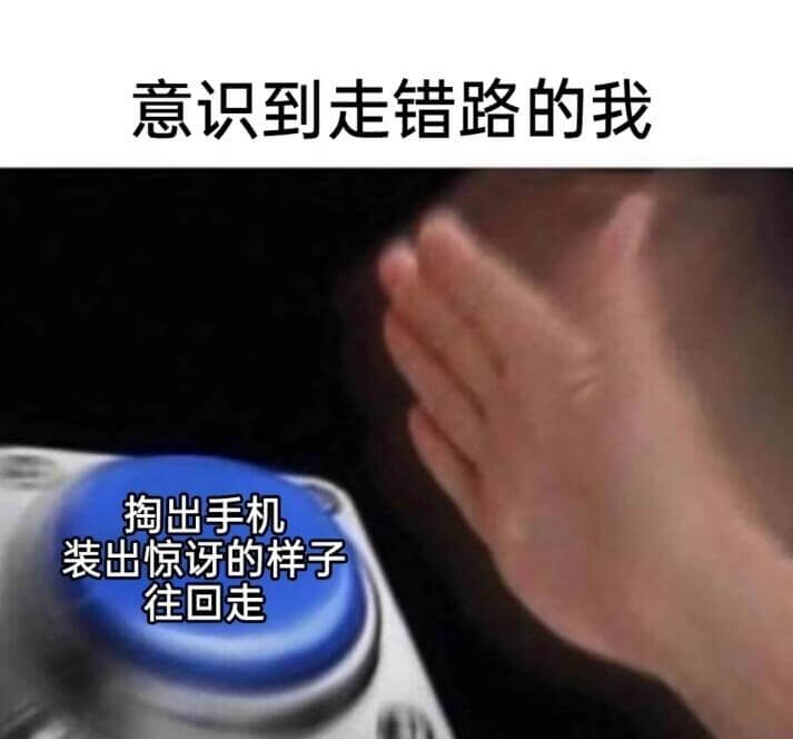 意识到走错路的我，掏出手机，装出惊讶的样子，往回走。