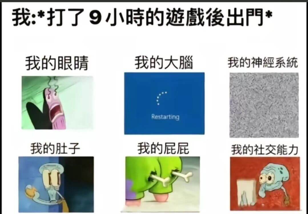 我：*打了9小时時的游俊出門*我的眼睛我的大脑我的神經系统R