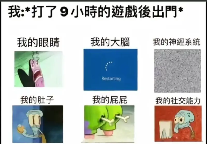 我：*打了9小时時的游俊出門*我的眼睛我的大脑我的神經系统R