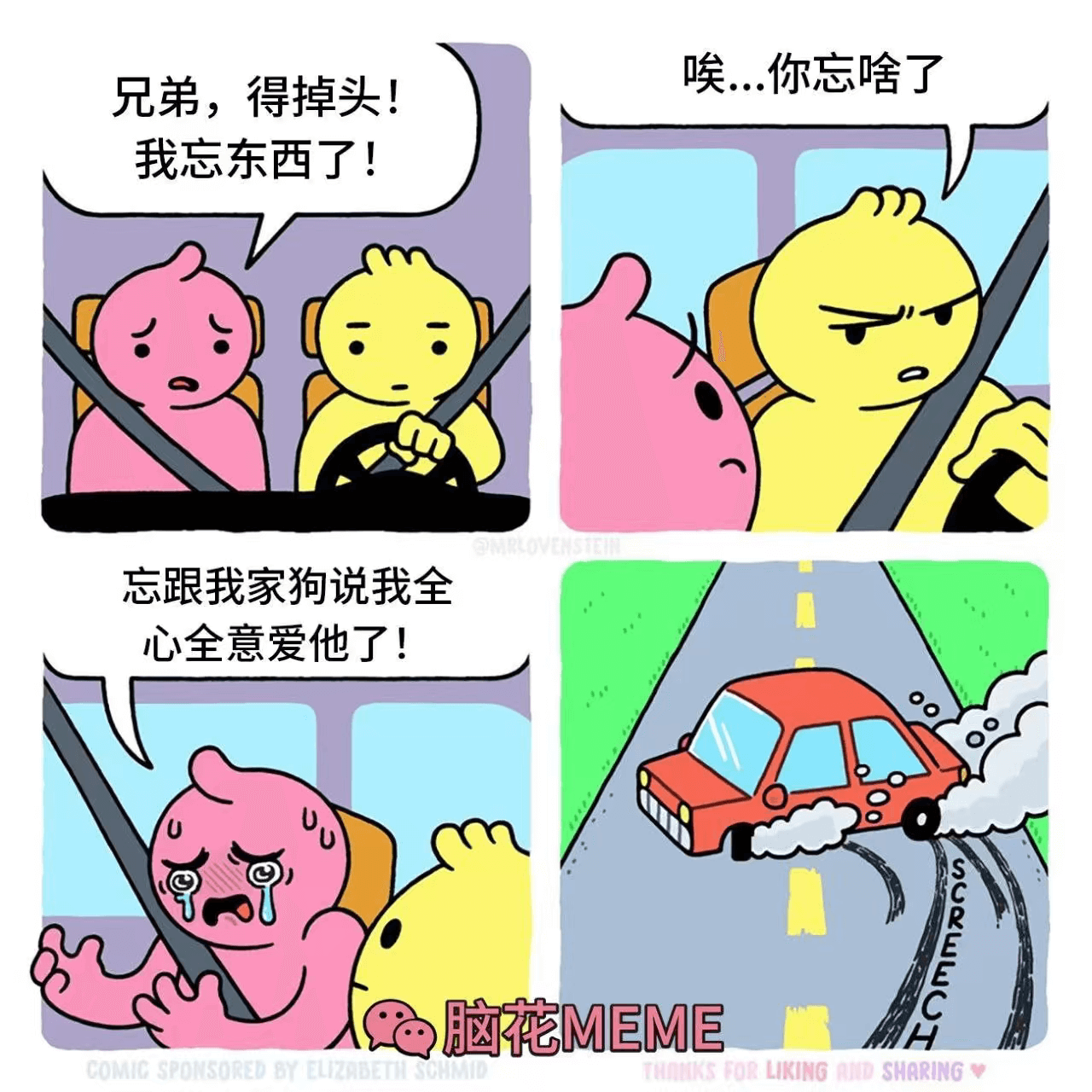 喉你忘啥了兄弟，得掉头！我忘东西了！忘跟我家狗说我全心全意爱