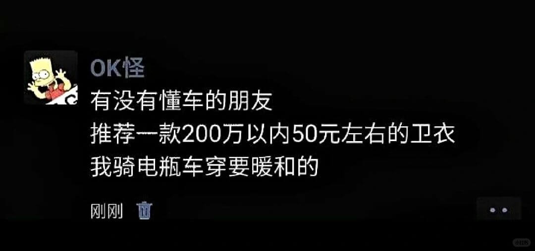 OK怪有没有懂车的朋友推荐一款200万以内50元左右的卫衣，