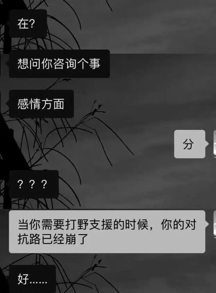 在？想问你咨询个事。感情方面。当你需要打野支援的时候，你的对