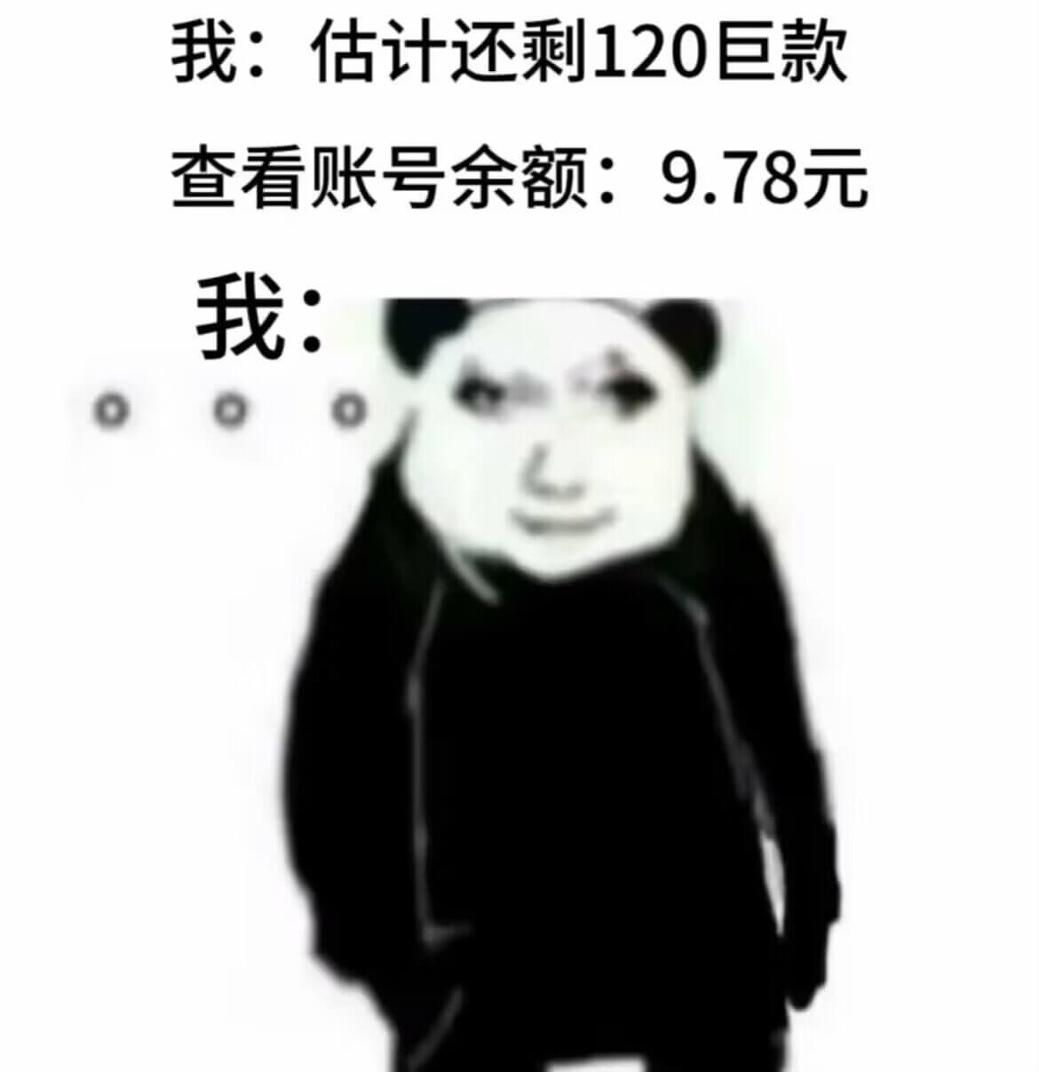 我：估计还剩120巨款查看账号余额：9.78元我：