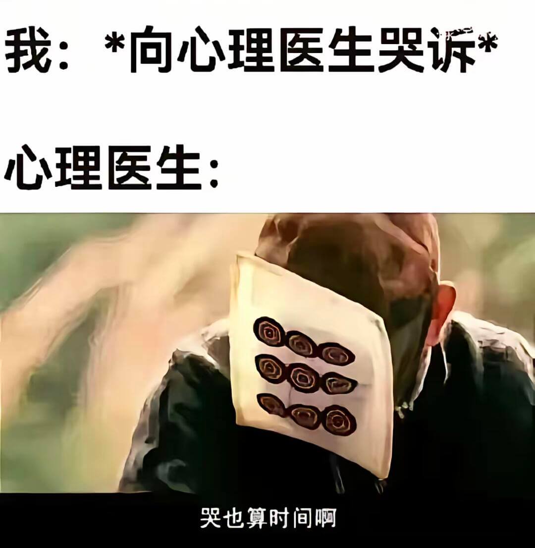我：*向心理医生哭诉心理医生：哭也算时间啊
