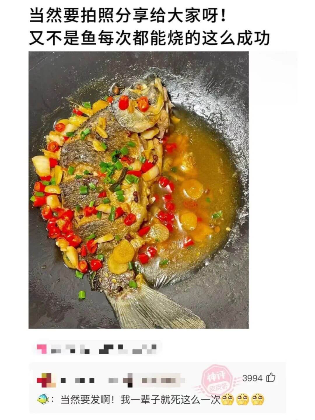 当然要拍照分享给大家呀!又不是鱼每次都能烧的这么成功