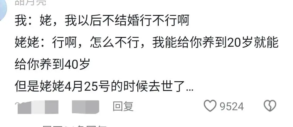 品凡我:姥,我以后不结婚行不行啊姥姥:行啊,怎么不行,我能给