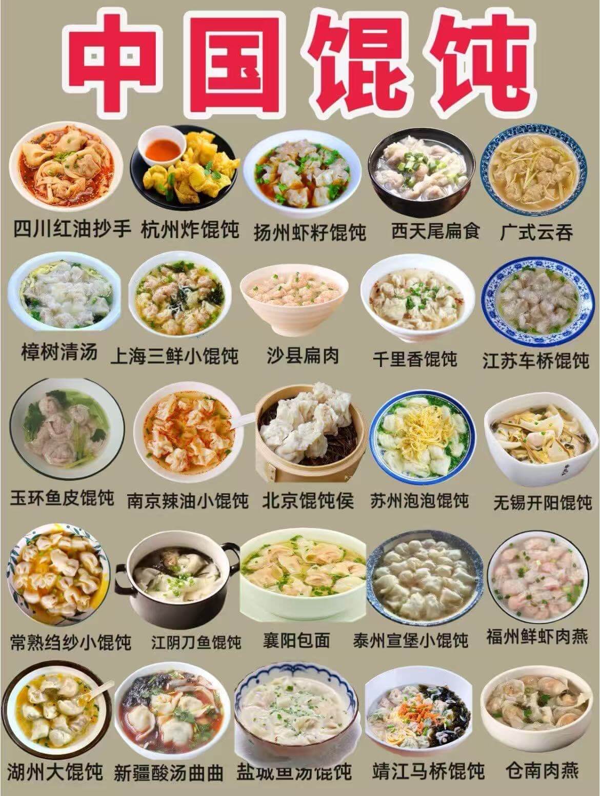 中国馄饨四川红油抄手杭州炸馄饨扬州虾籽馄饨西天尾扁食广式云吞
