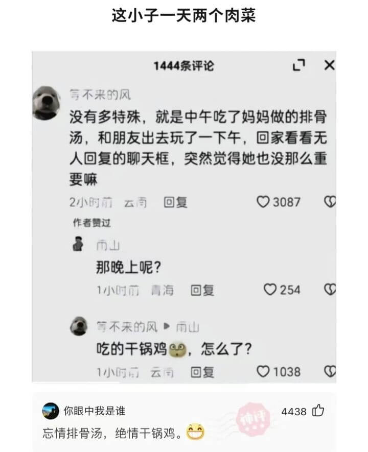 这小子一天两个肉菜1444条评论X写不来的风没有多特殊，就是
