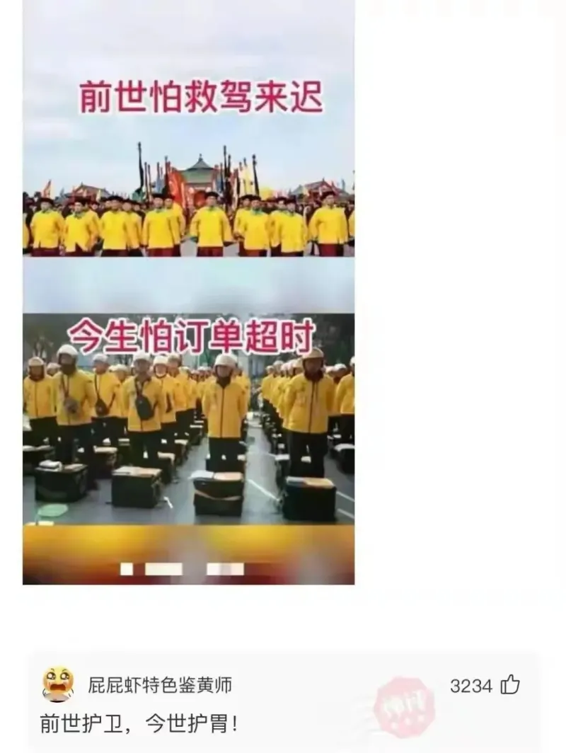 前世怕救驾来迟今生怕订单超时屁屁虾特色鉴黄师前世护卫，今世护