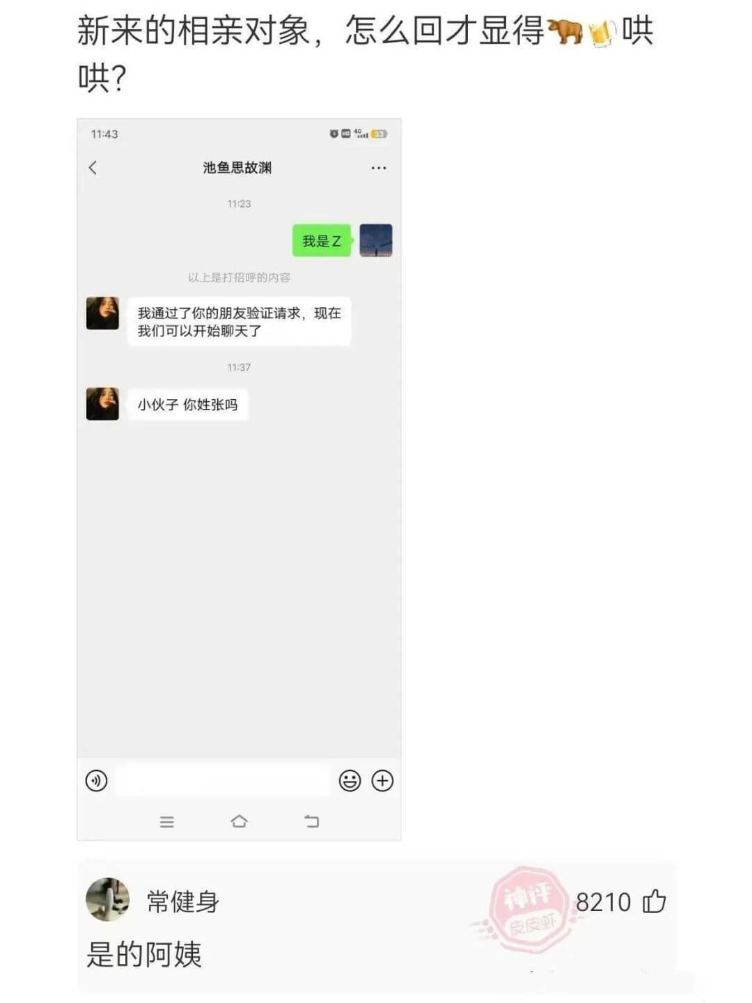 新来的相亲对象，怎么回才显得哄哄？11:43池鱼思故渊11: