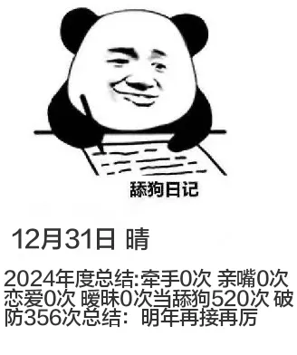 舔狗日记12月31日晴2024年度总结：牵手0次亲嘴0次恋爱
