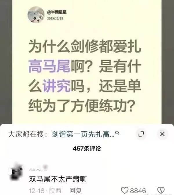 半颖星星2025/12/18为什么剑修都爱扎高马尾啊？是有什