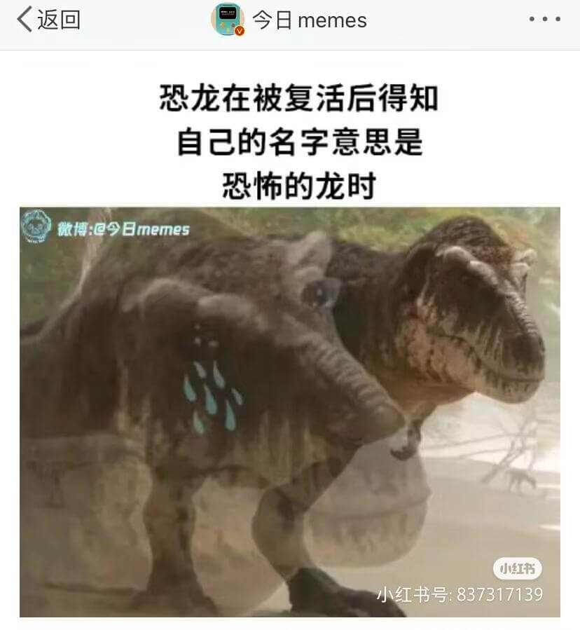 返回今日memes恐龙在被复活后得知自己的名字意思是恐怖的龙