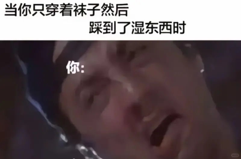 当你只穿着袜子然后踩到了湿东西时你：小