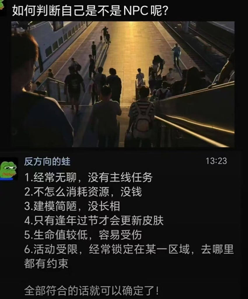 如何判断自己是不是NPC呢？1.经常无聊，没有主线任务2.不