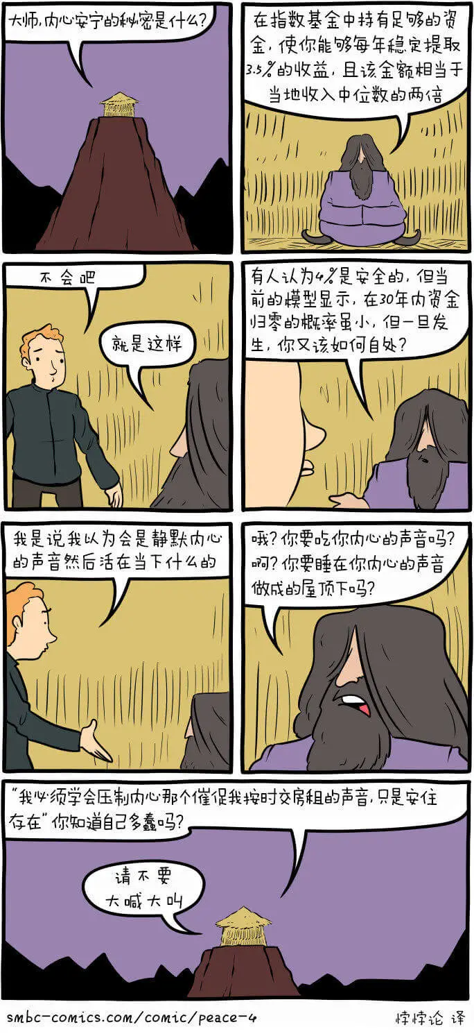 大师，内心安宁的秘密是什么？在指数基金中持有足够的资金，使你