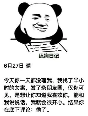 舔狗日记6月27日晴今天你一天都没理我，我找了半小时的文案，