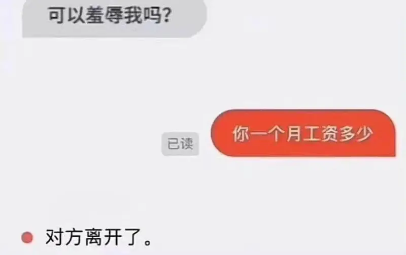 可以羞辱我吗？你一个月工资多少已读对方离开了。