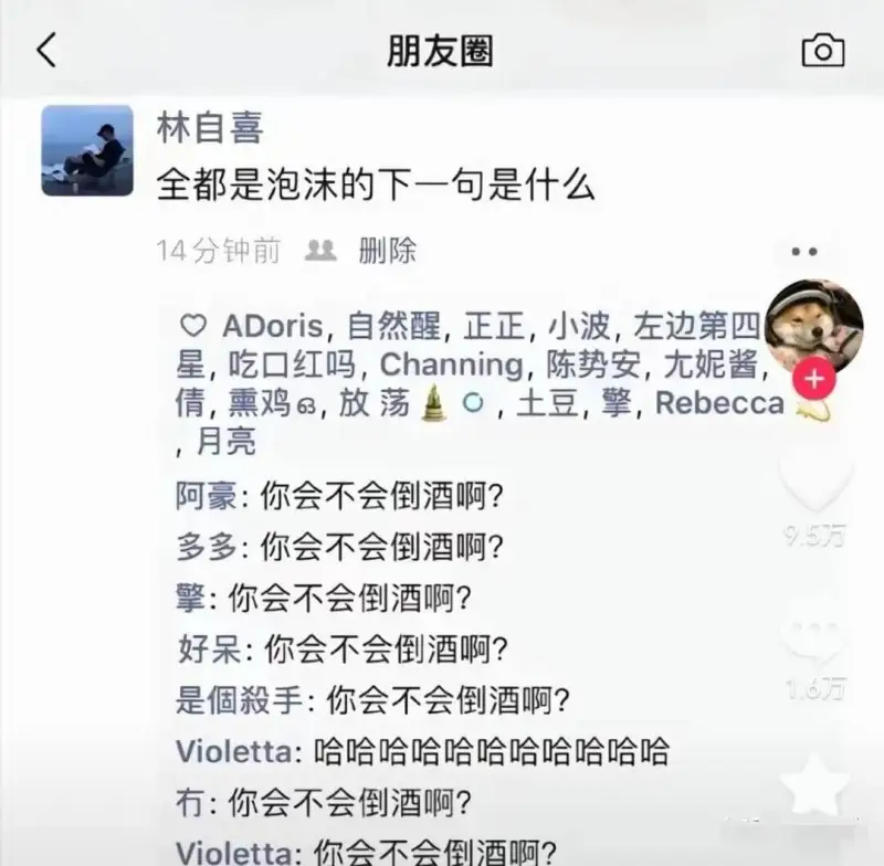 朋友圈林自喜全都是泡沫的下一句是什么14分钟前删除ADori