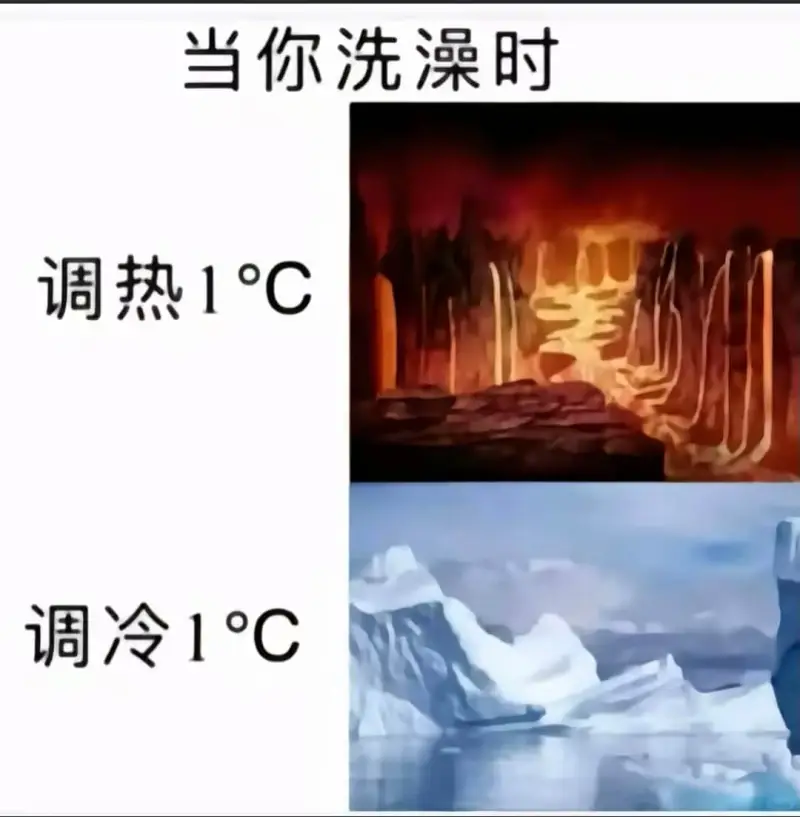 当你洗澡时调热1℃调冷$1^{\circ}C$