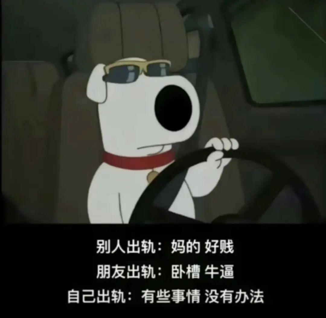 别人出轨：妈的好贱朋友出轨：卧槽牛逼自己出轨：有些事情没有办